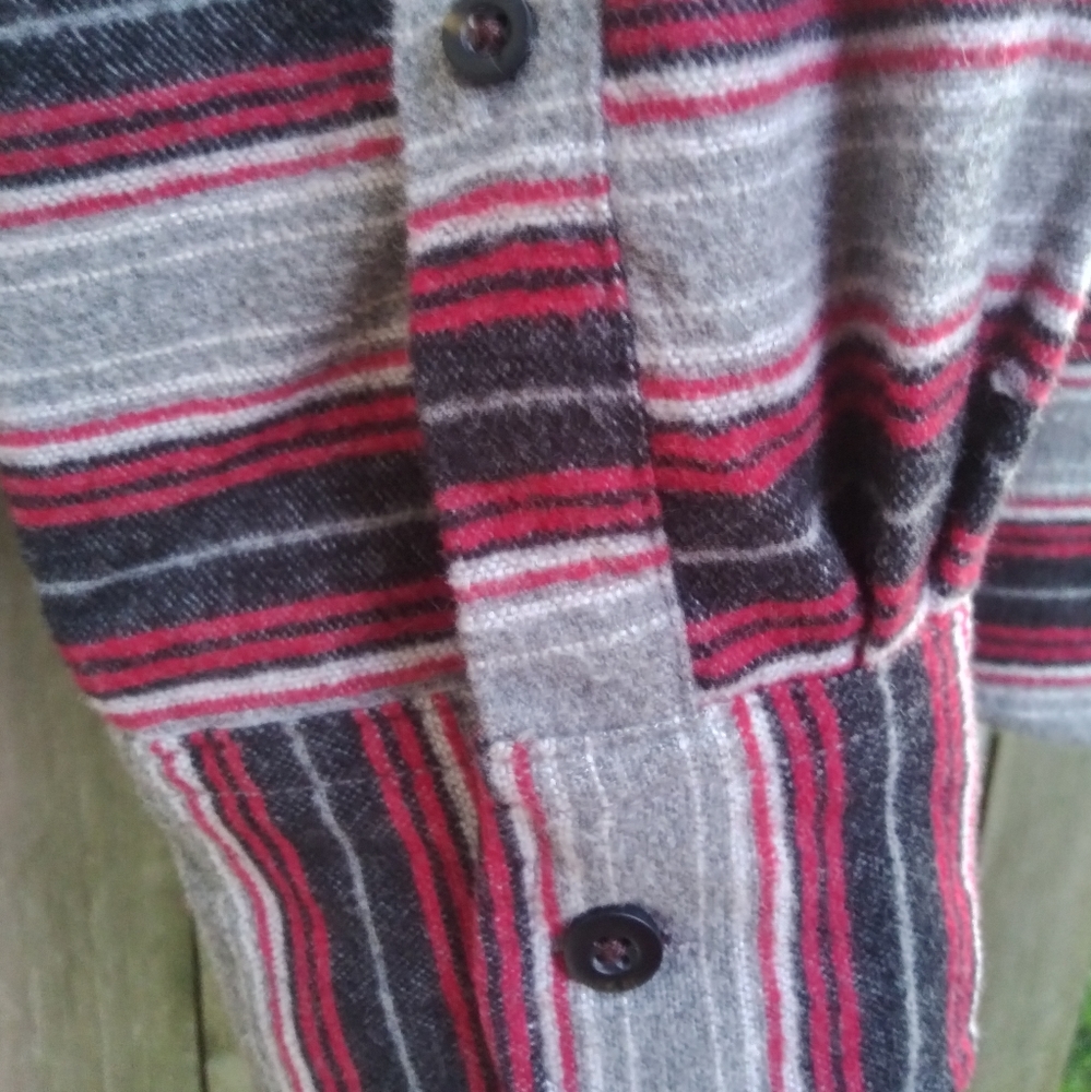 Mens St Johns Bay 100% Cotton Red And Black Striped Long Sleeve Shirt Size Large - Picture 5 of 10